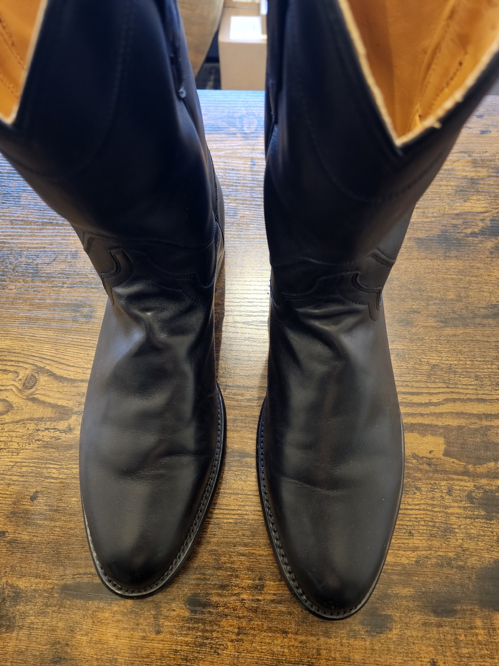 Tecovas Black Leather Cowboy Boots with Tan Lining